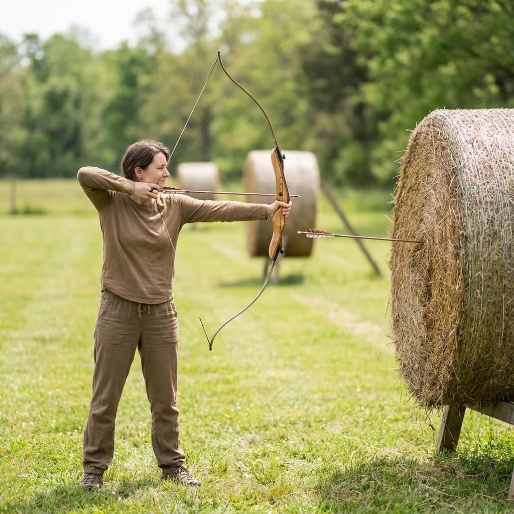 Archer practicing blank bale shooting