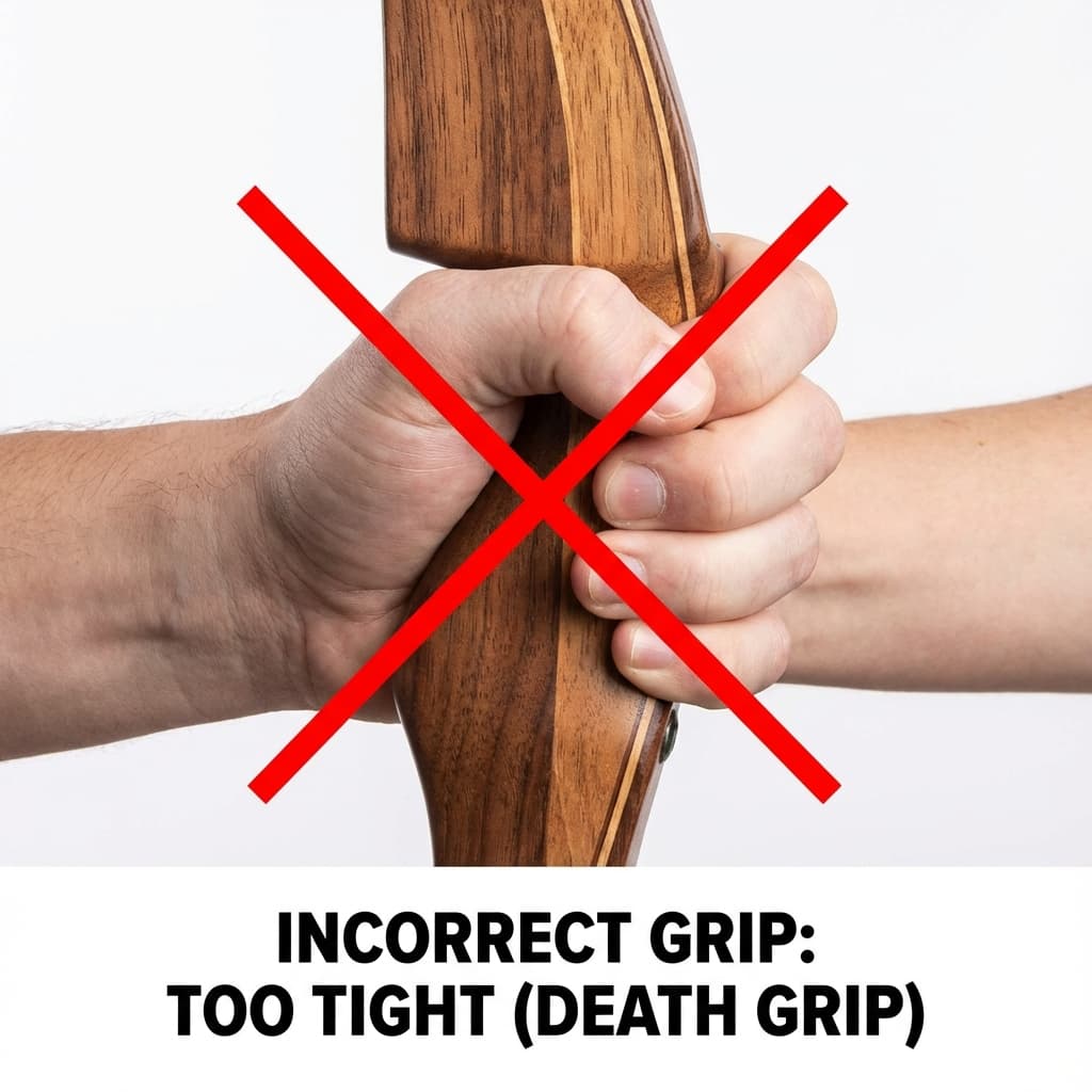Incorrect bow grip showing death grip