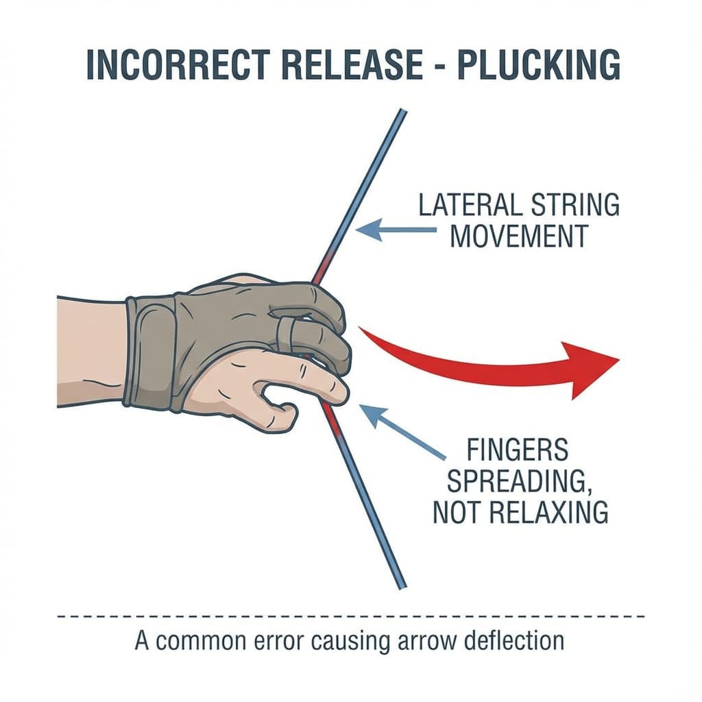 String plucking release mistake